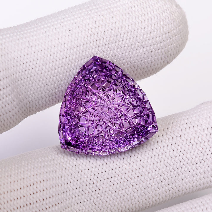 Natural Amethyst Trillion Shape Carved Loose Gemstone For Making Jewelry 24 Ct.20X20X8mm Y-10644