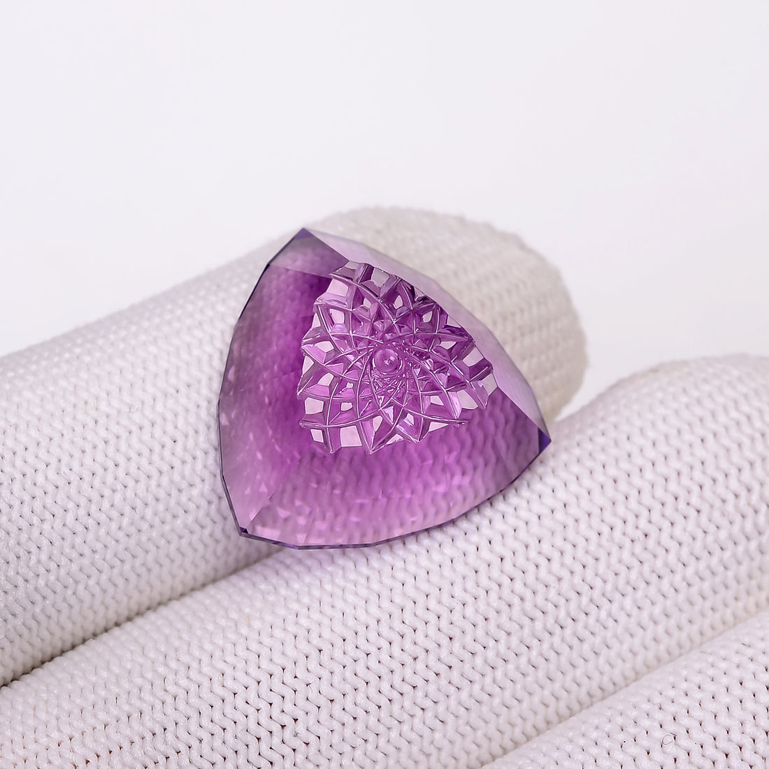Natural Amethyst Trillion Shape Carved Loose Gemstone For Making Jewelry 24 Ct.20X20X8mm Y-10644