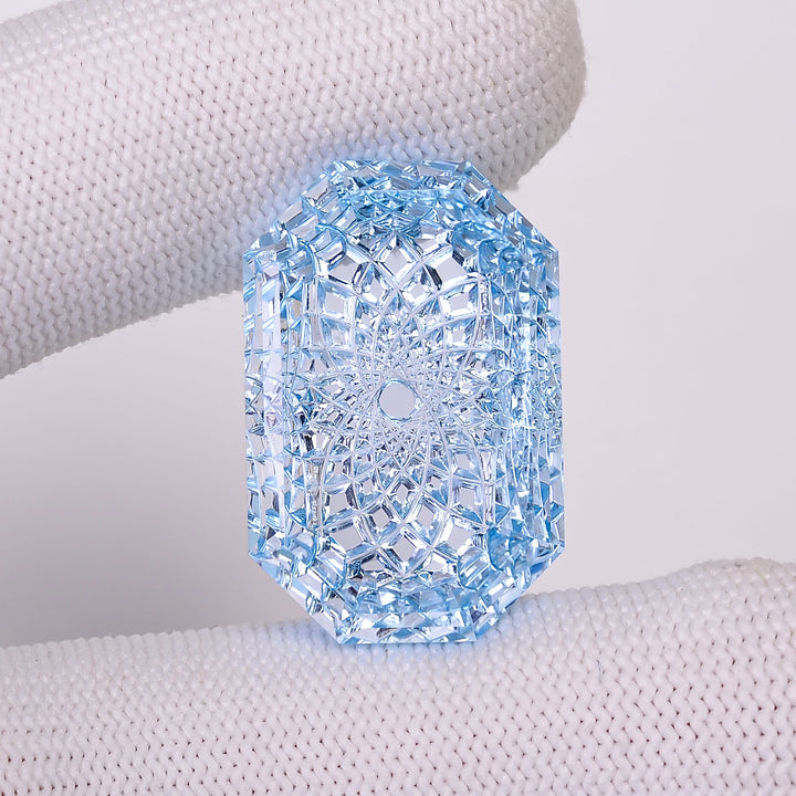 Natural Blue Topaz Fancy Shape Carved Loose Gemstone For Making Jewelry 45.5 Ct. 27X17X8 mm Y-10647