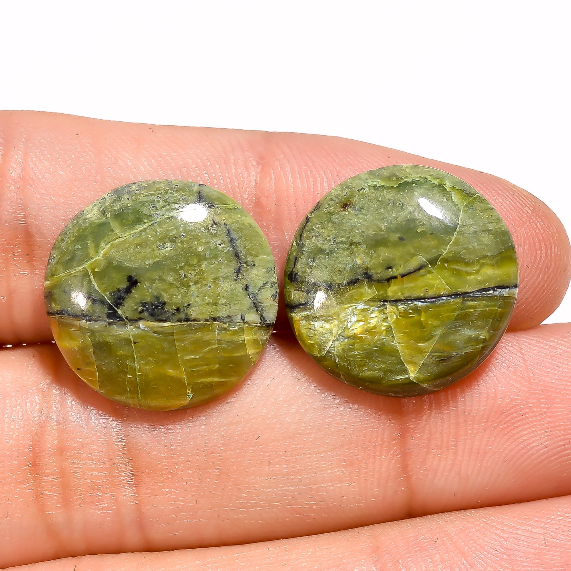 Natural Imperial Opal Round Shape Cabochon Loose Gemstone Pair For Making Earrings 15.5 Ct 18X18X4 mm Y-3108