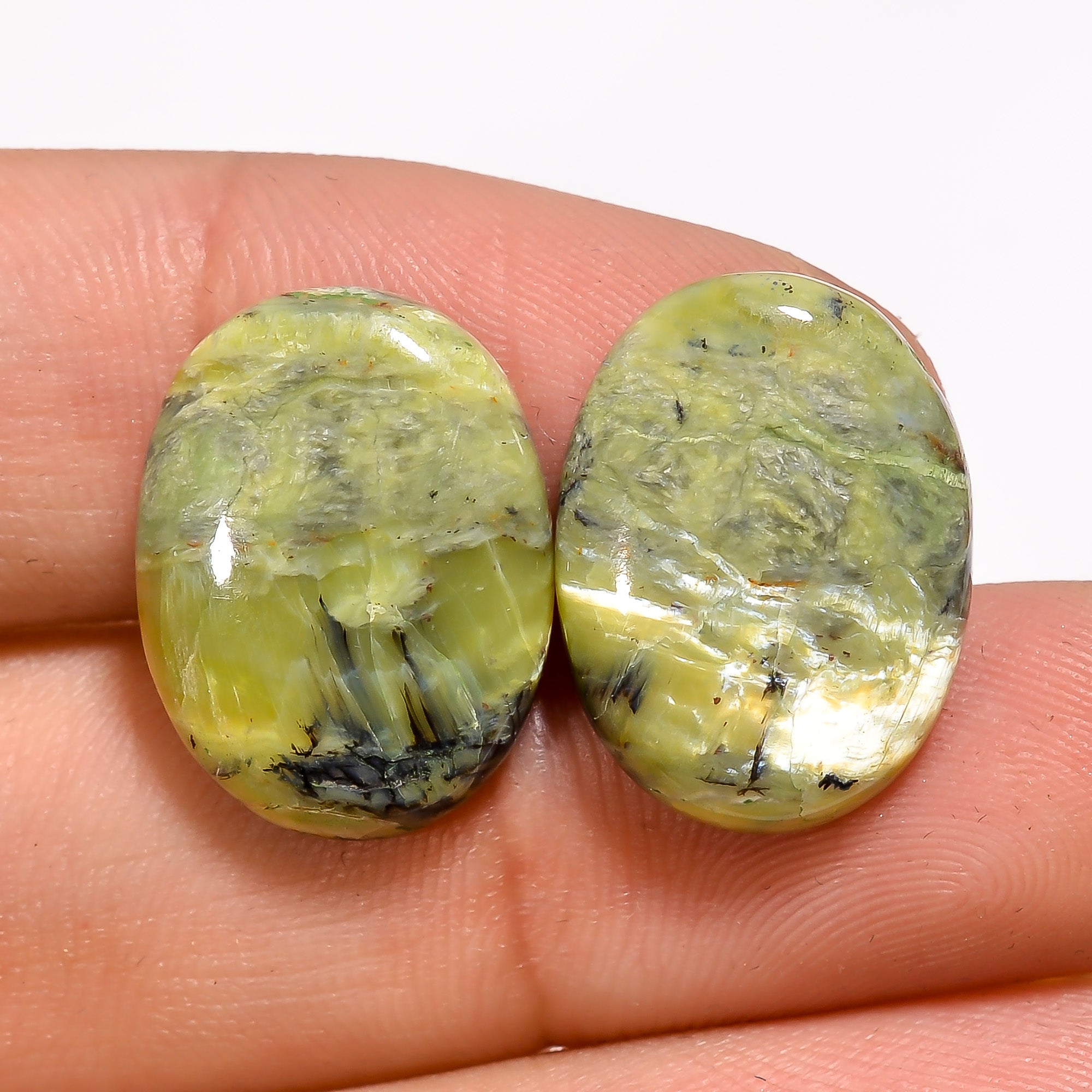 Natural Imperial Opal Oval Shape Cabochon Loose Gemstone Pair For Making Earrings 12.5 Ct 18X13X3 mm Y-3115