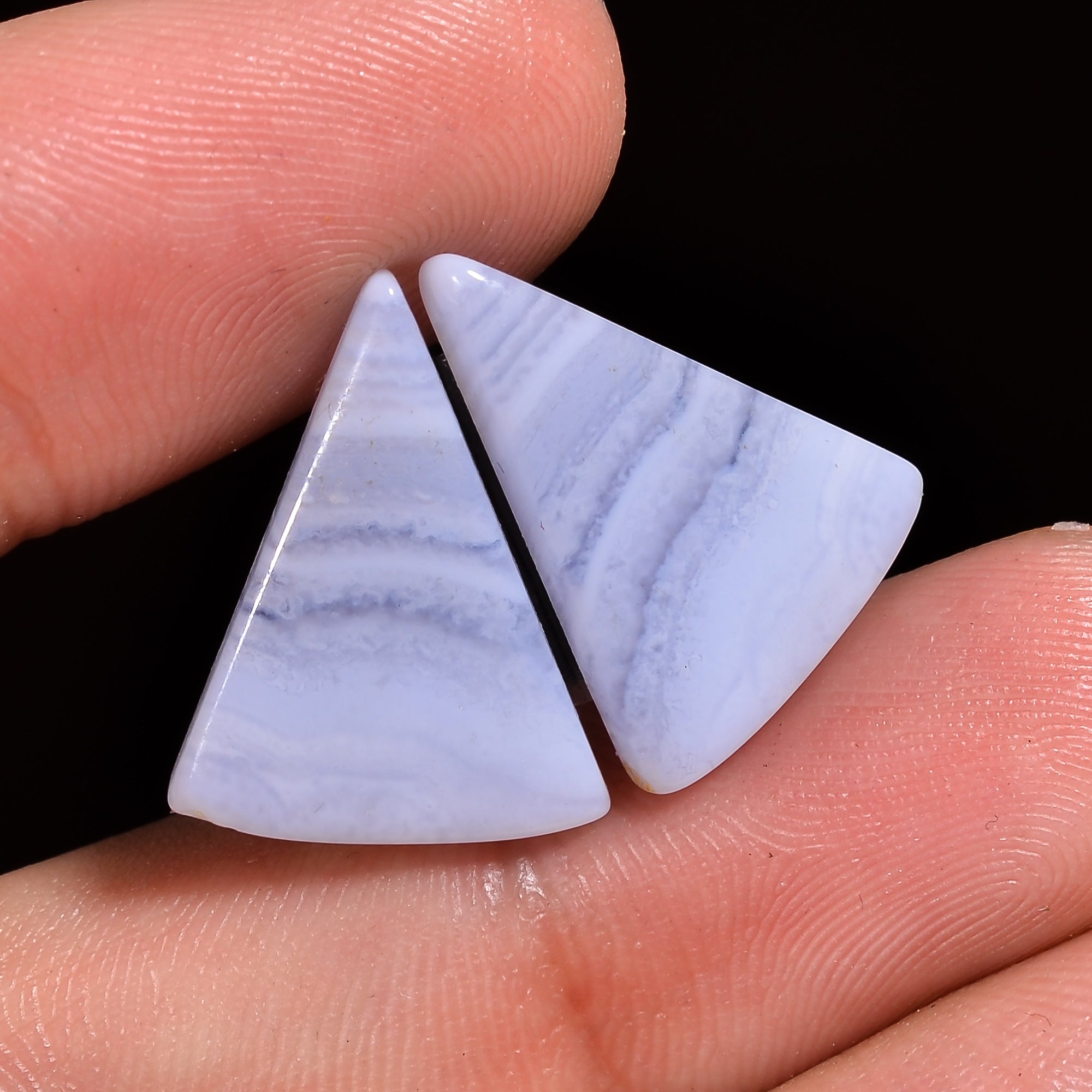 natural blue lace agate triangle shape cabochon loose gemstone pair