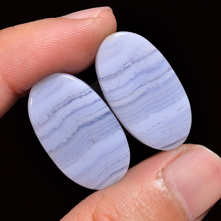 natural blue lace agate oval shape cabochon loose gemstone pair