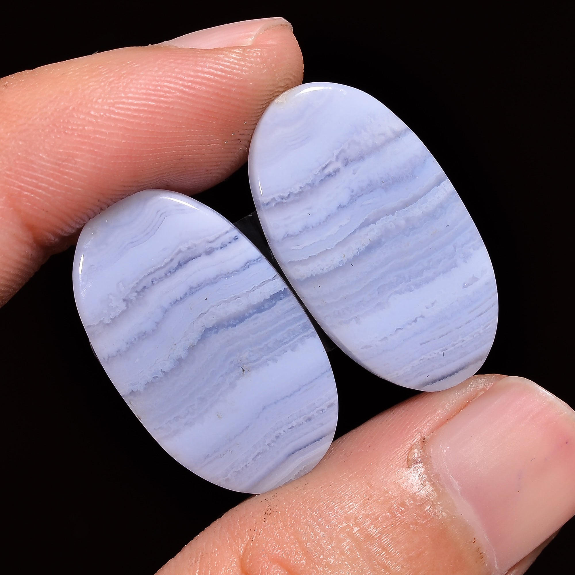 natural blue lace agate oval shape cabochon loose gemstone pair