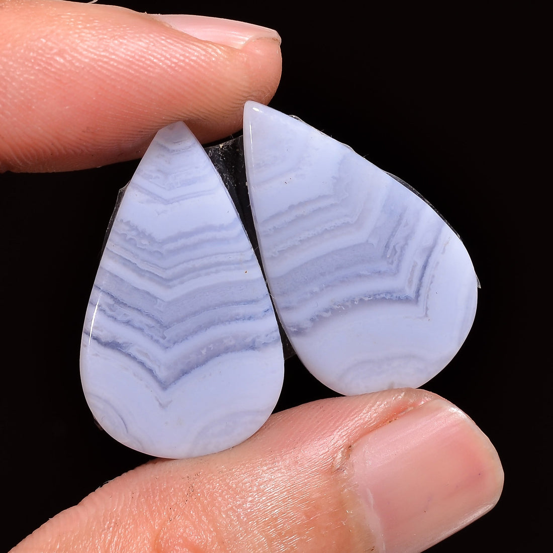 natural blue lace agate pear shape cabochon loose gemstone pair