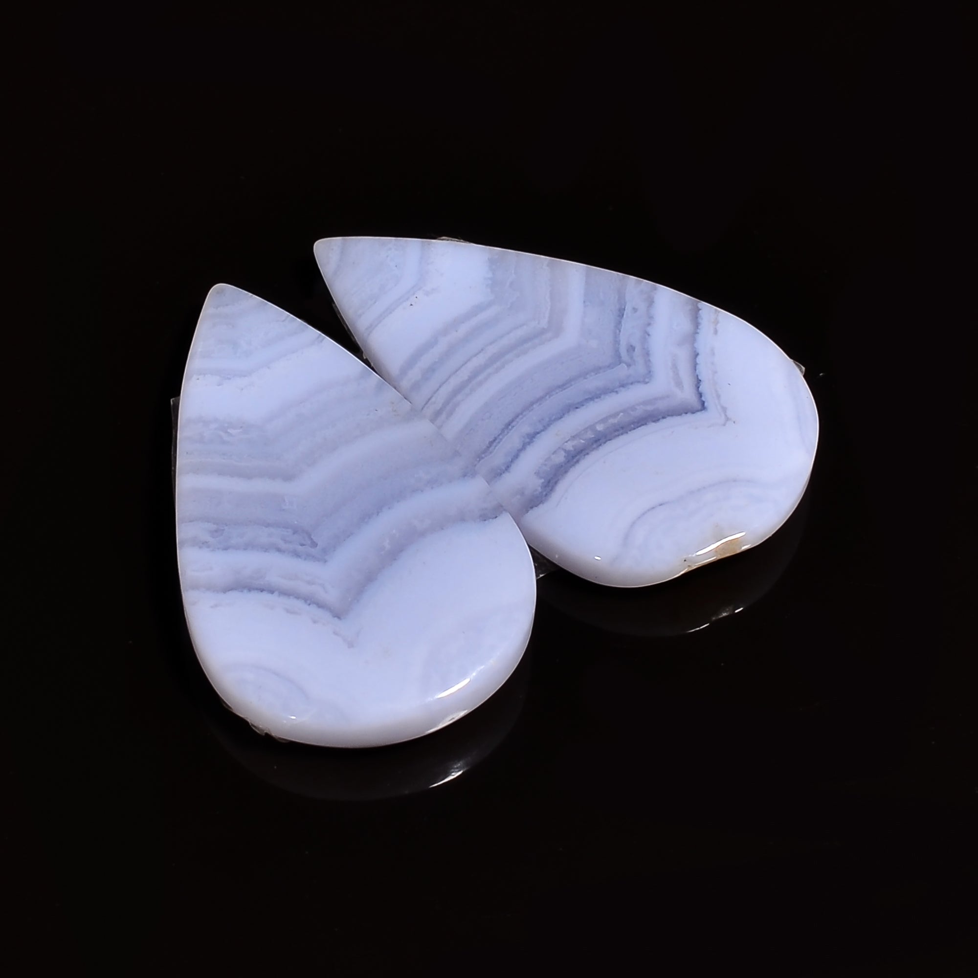 natural blue lace agate pear shape cabochon loose gemstone pair
