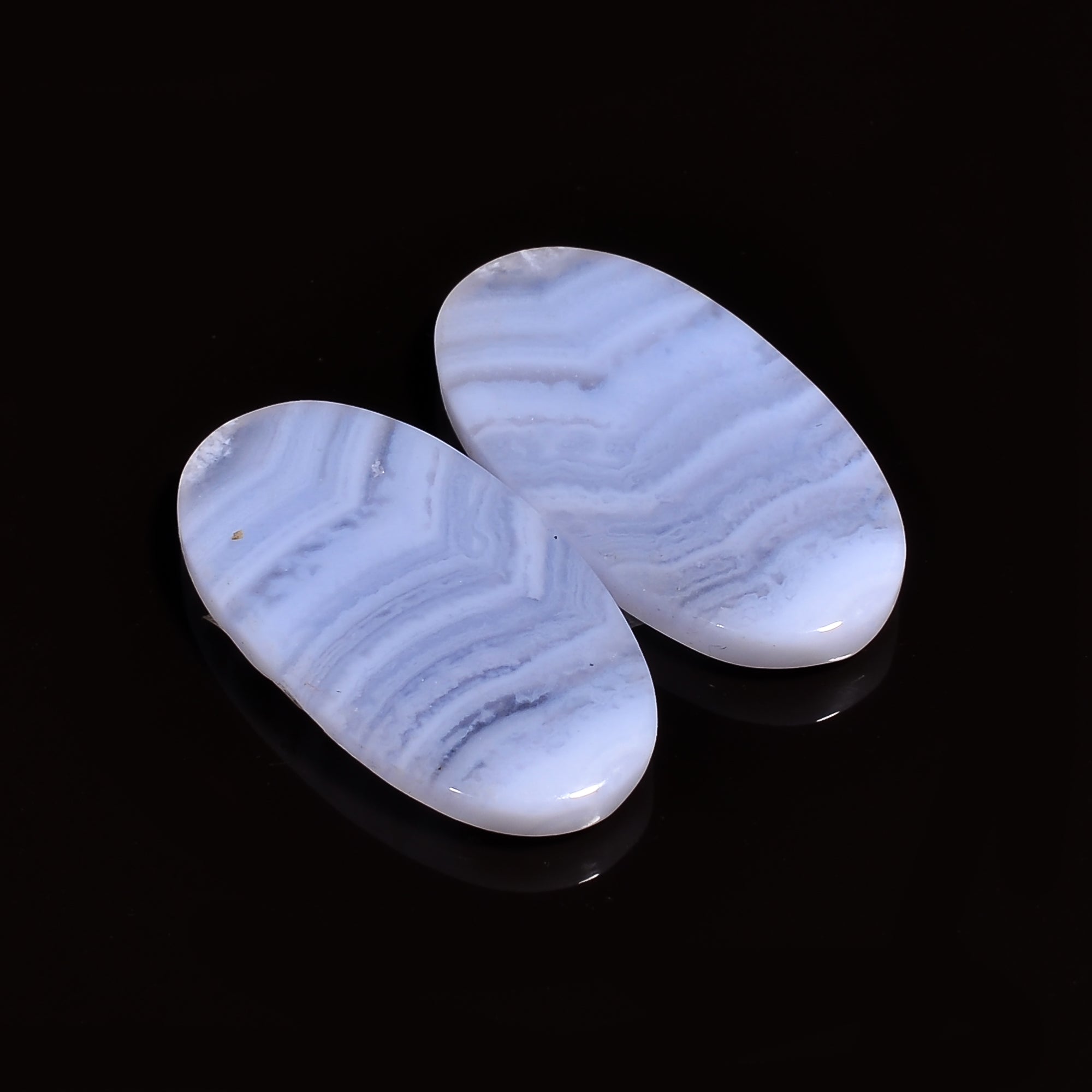 natural blue lace agate oval shape cabochon loose gemstone pair