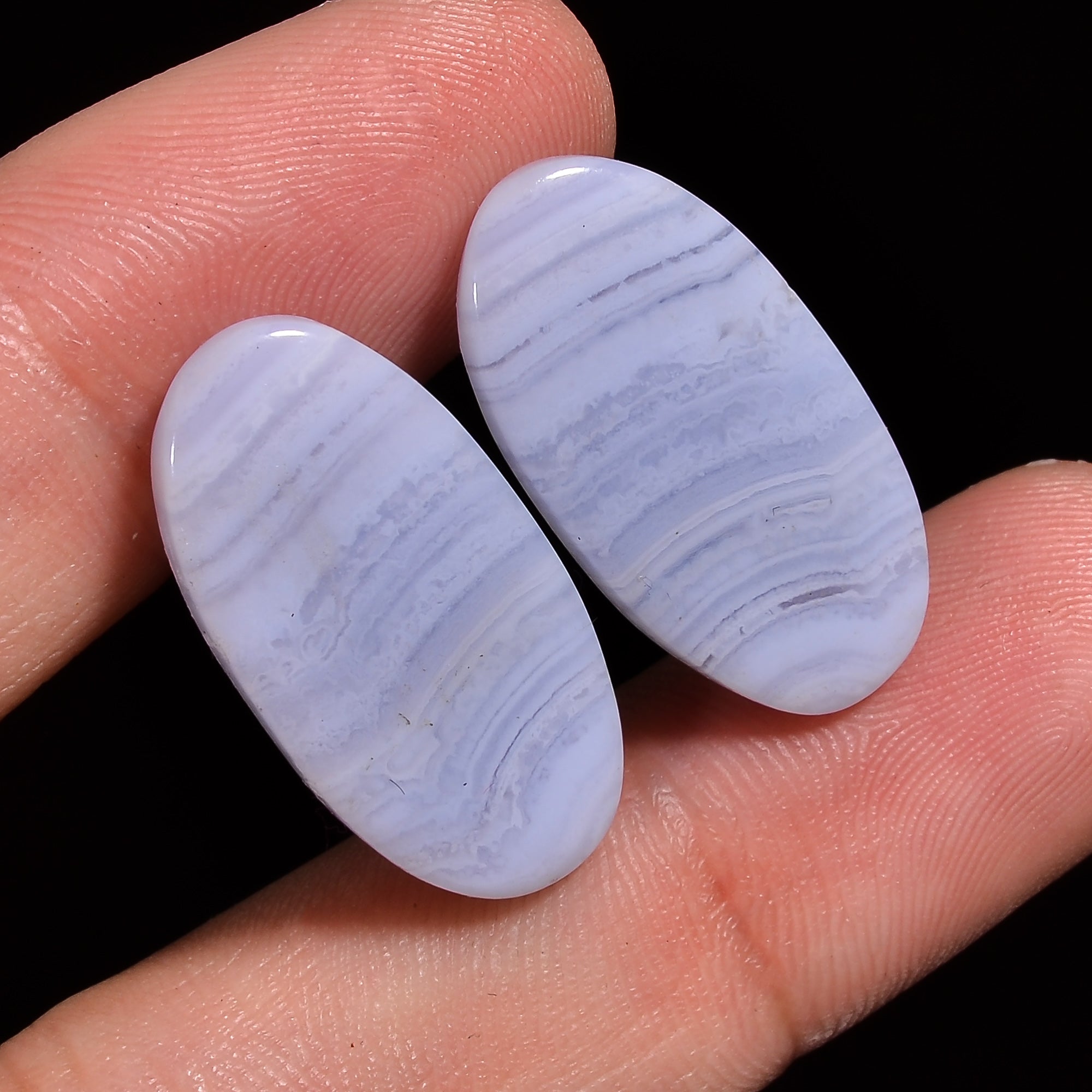 natural blue lace agate oval shape cabochon loose gemstone pair