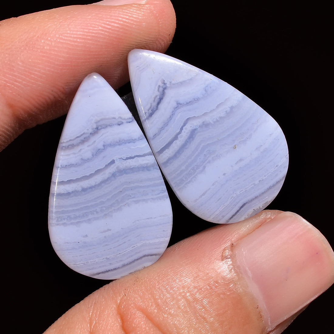 natural blue lace agate pear shape cabochon loose gemstone pair