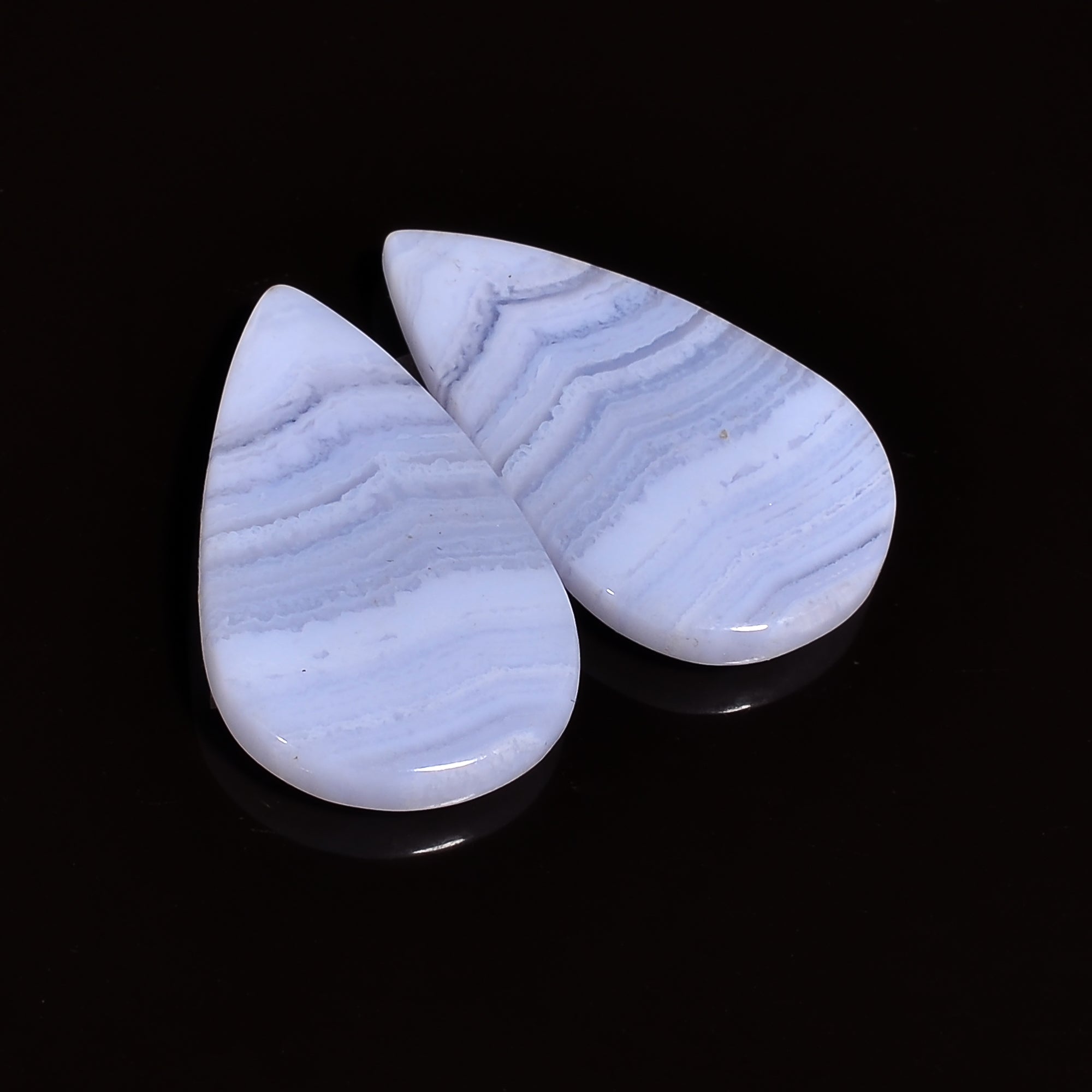 natural blue lace agate pear shape cabochon loose gemstone pair