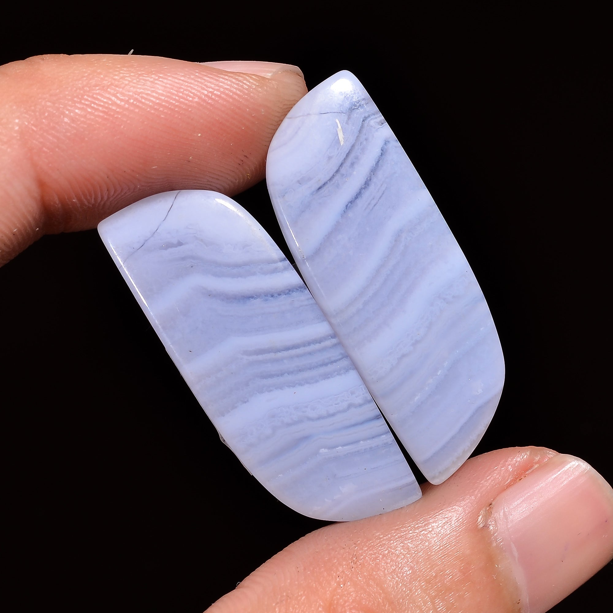 natural blue lace agate fancy shape cabochon loose gemstone pair