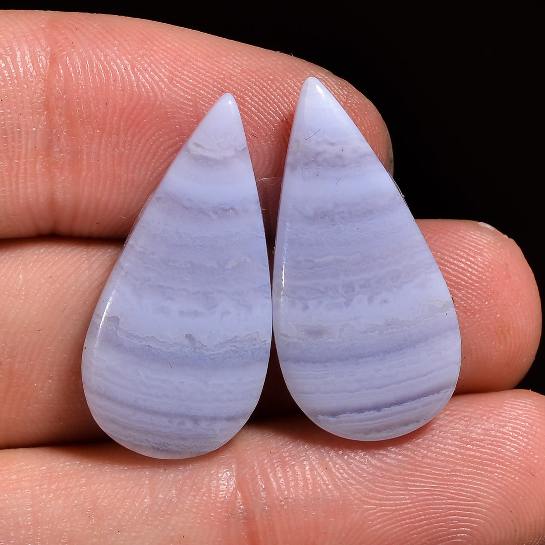 natural blue lace agate pear shape cabochon loose gemstone pair