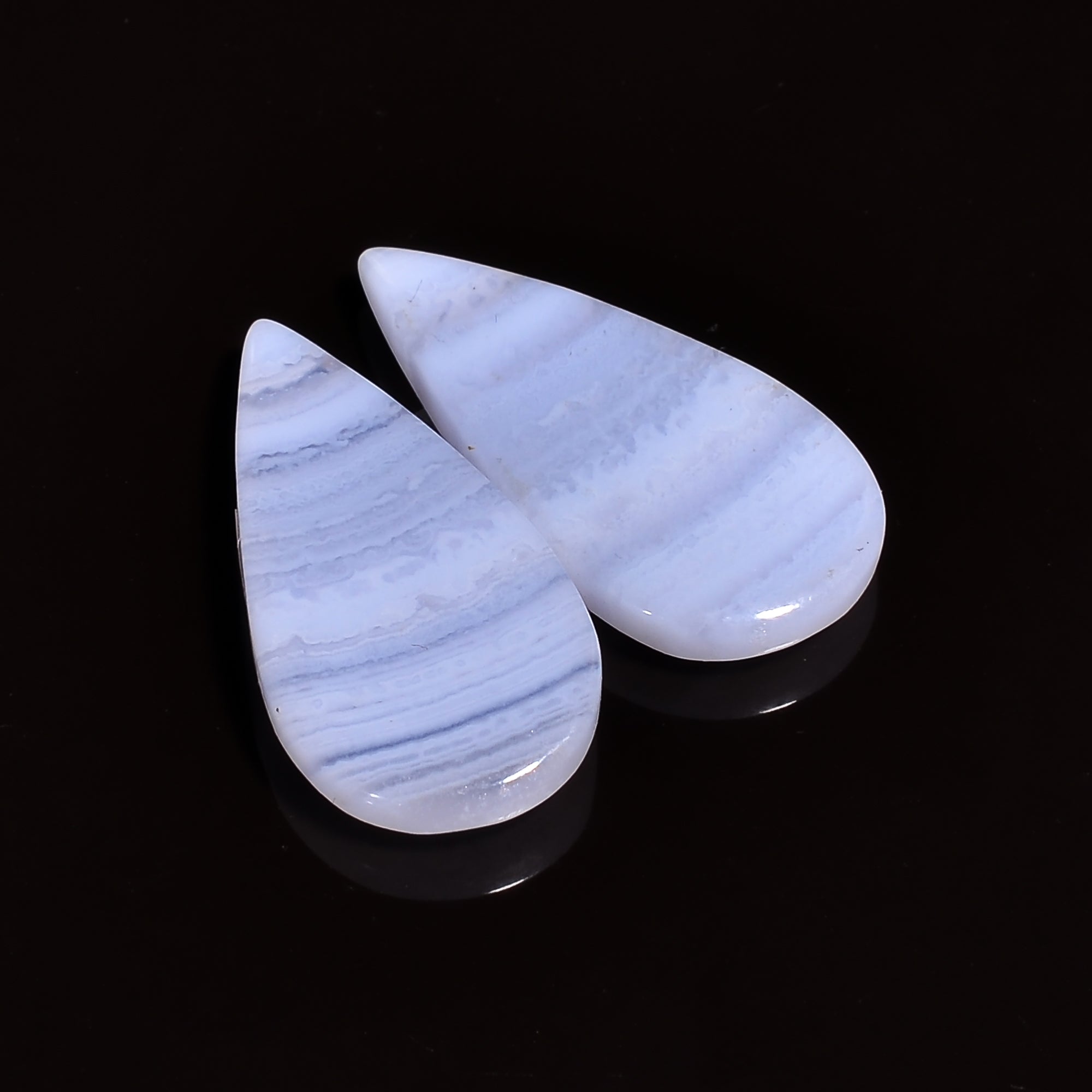natural blue lace agate pear shape cabochon loose gemstone pair