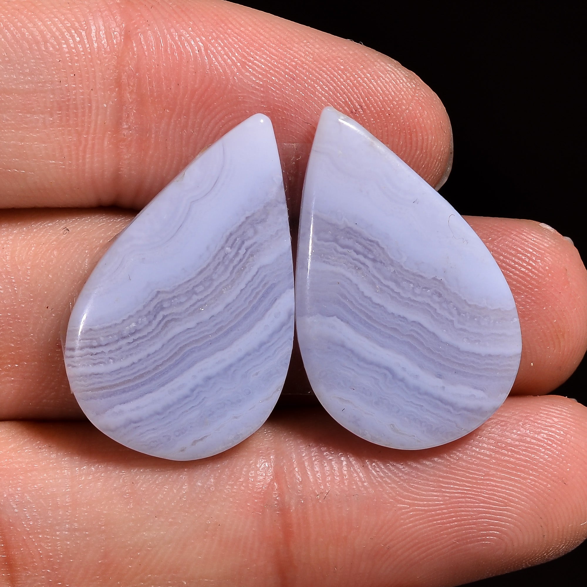 natural blue lace agate pear shape cabochon loose gemstone pair