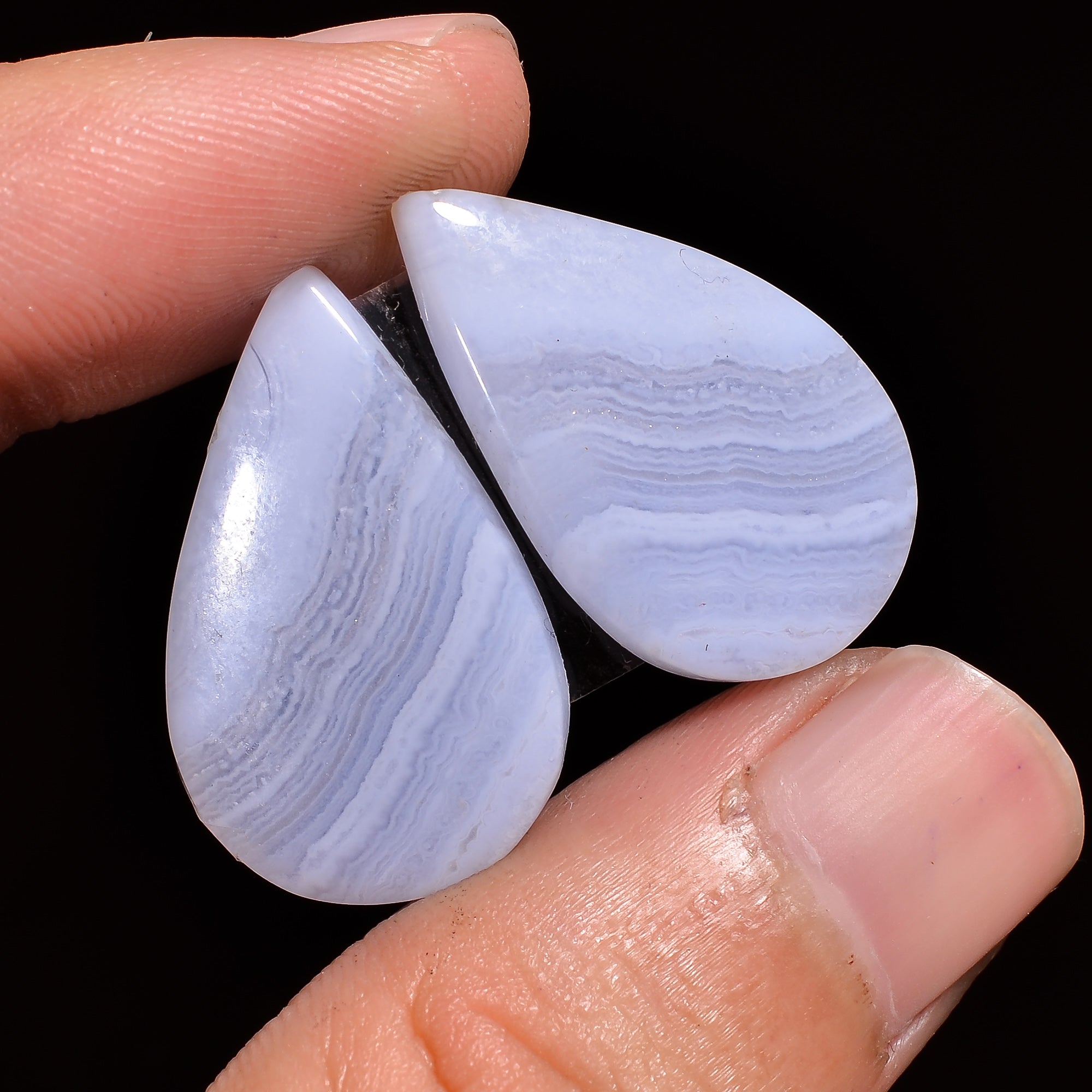 natural blue lace agate pear shape cabochon loose gemstone pair