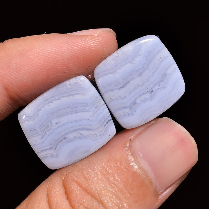natural blue lace agate cushion shape cabochon loose gemstone pair
