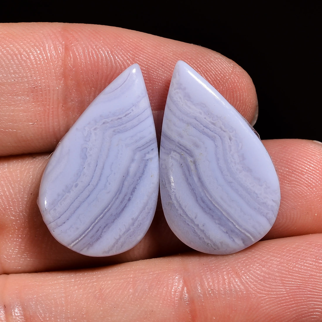 natural blue lace agate pear shape cabochon loose gemstone pair