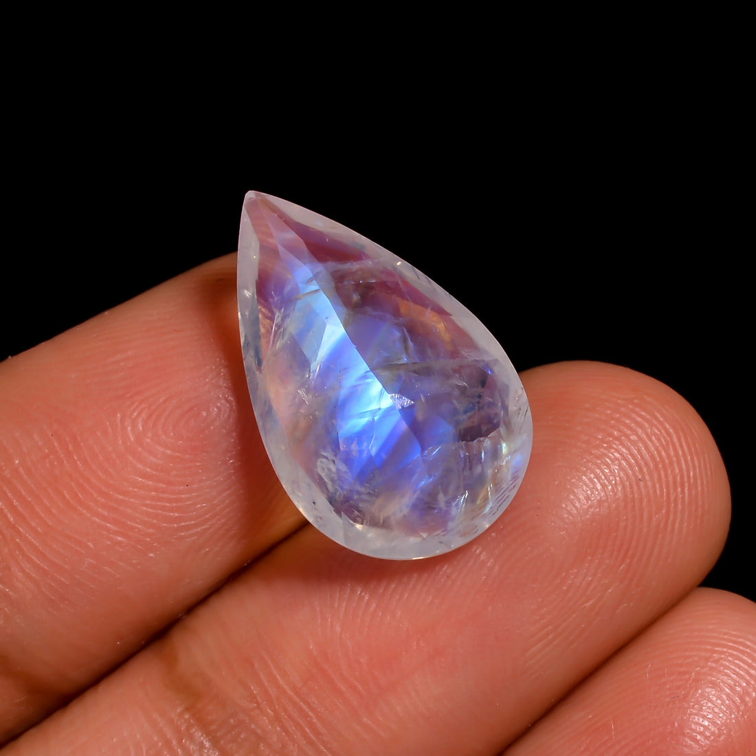 blue fire rainbow moonstone pear shape cut stone loose gemstone