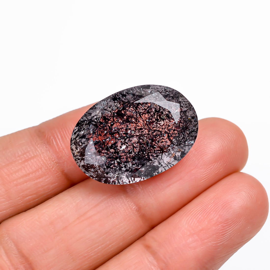 elestial hematite quartz oval shape cut stone loose gemstone