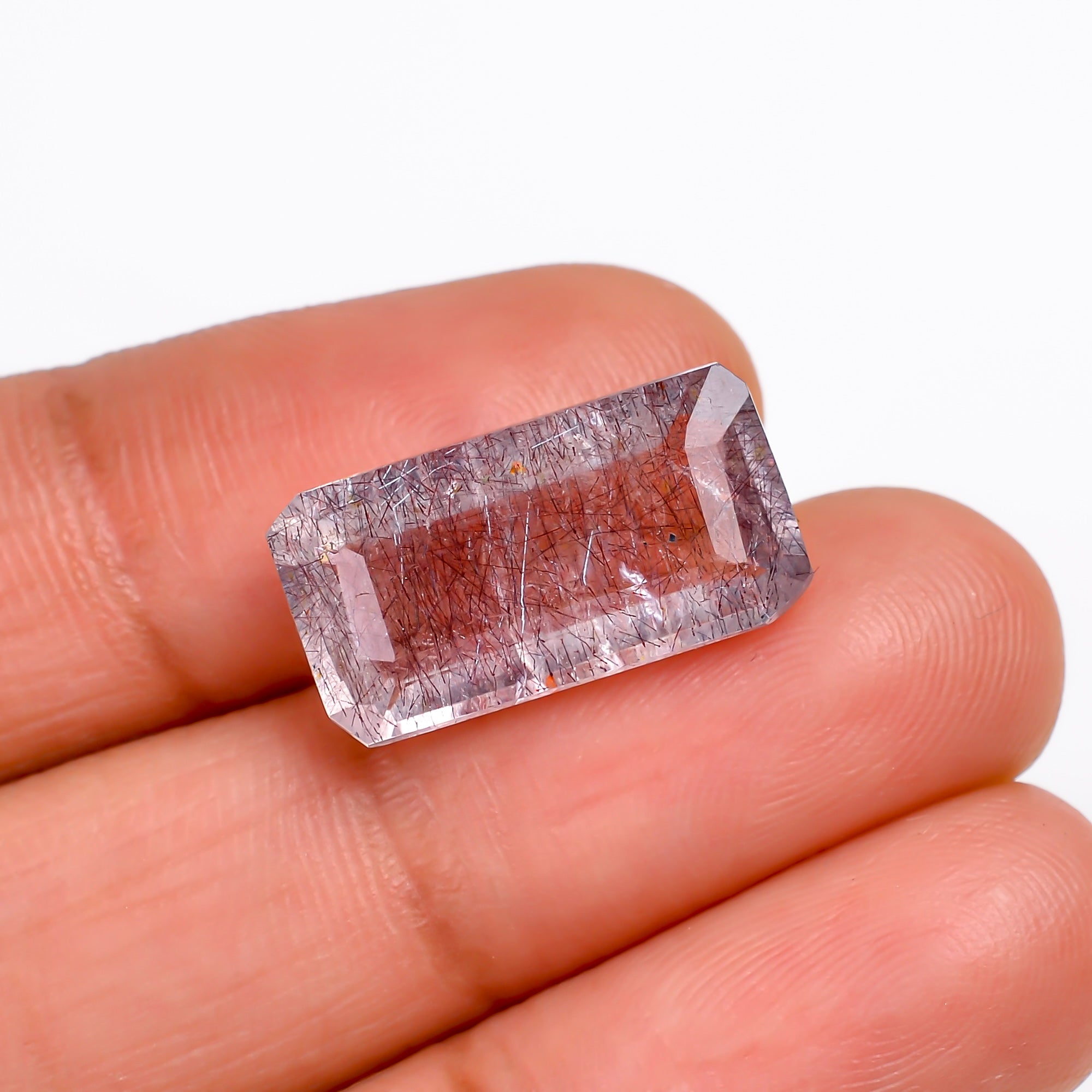 elestial hematite quartz radiant shape cut stone loose gemstone