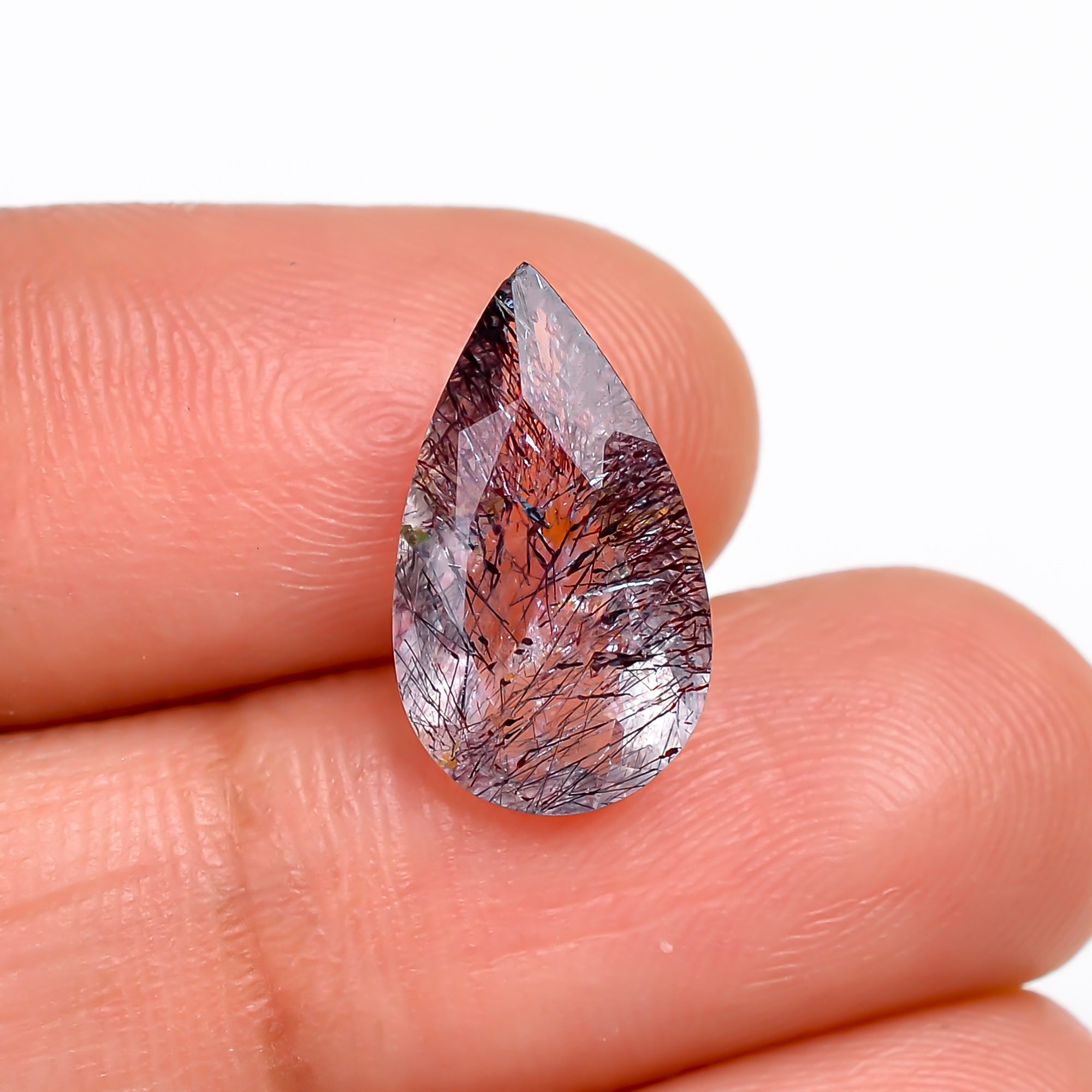 elestial hematite quartz pear shape cut stone loose gemstone