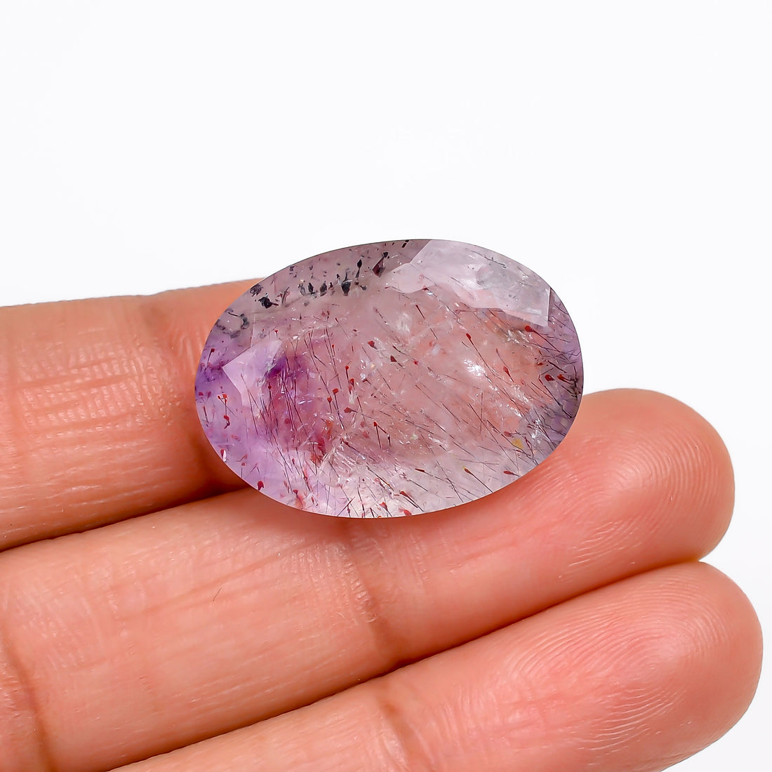 elestial hematite quartz oval shape cut stone loose gemstone