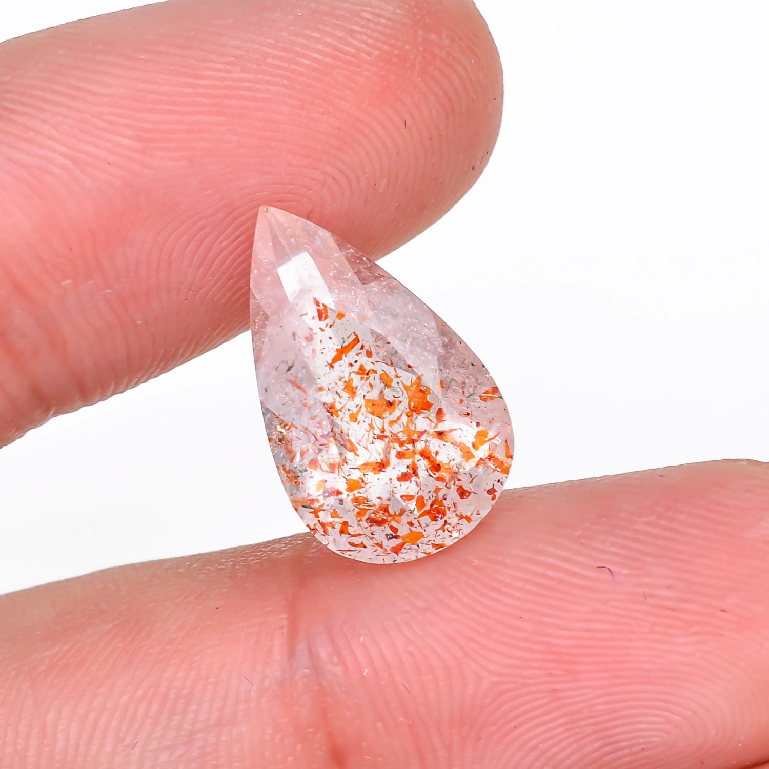 elestial hematite quartz pear shape cut stone loose gemstone