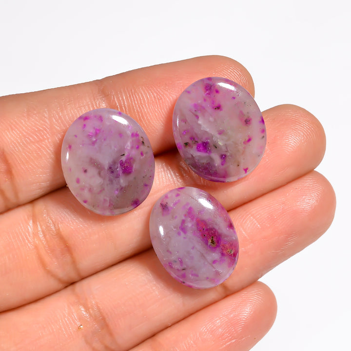 Sugilite Oval Shape Cabochon Loose Gemstone 3 Pcs For Making Earrings 22.5 Ct. 17X13 17X14 mm Y-9090