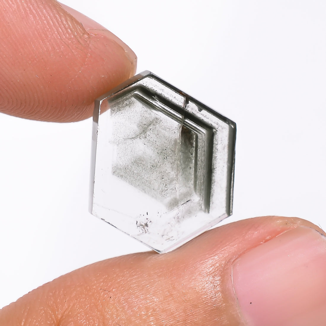 Green Phantom Quartz Fancy Shape Slice Loose Gemstone For Making Jewelry 7.5 Ct. 15X13X3 mm Y-9366