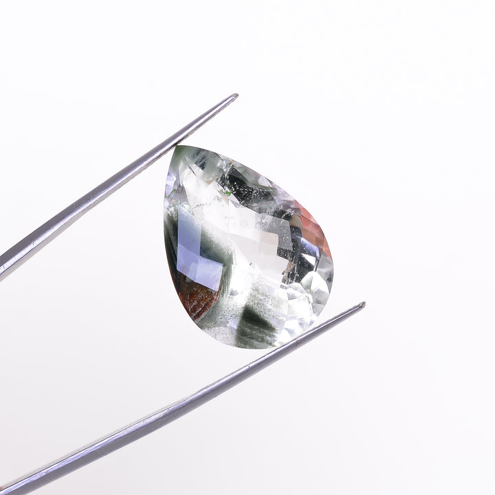 Green Phantom Quartz Pear Shape Faceted Loose Gemstone For Making Jewelry 21 Ct. 23X16X11 mm Y-9380