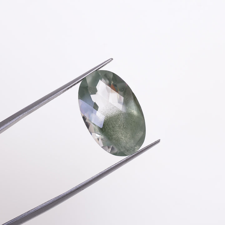 Green Phantom Quartz Oval Shape Faceted Loose Gemstone For Making Jewelry 10.5 Ct. 18X12X8 mm Y-9398