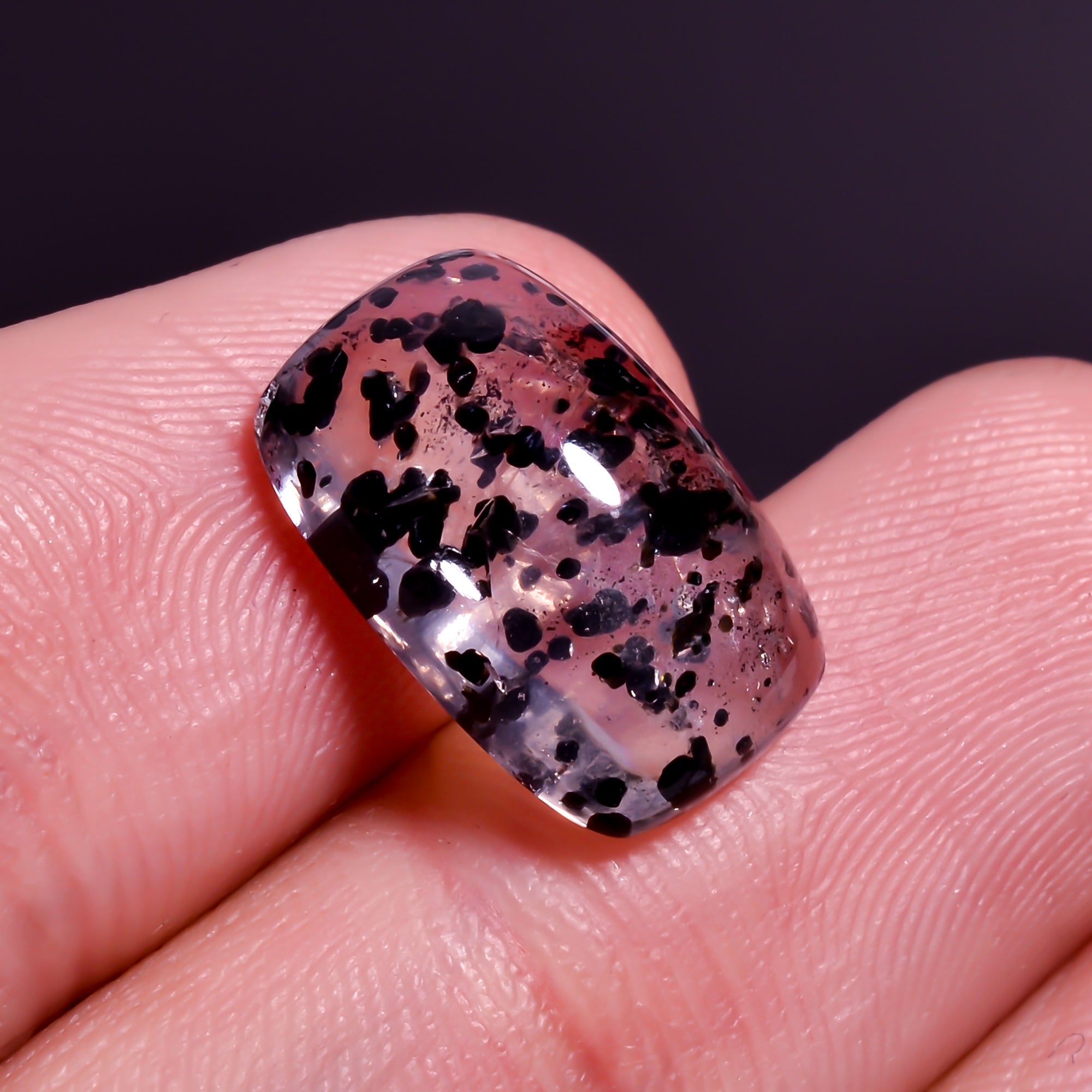 Rose Quartz With Hematite Radiant Shape Cabochon For Making Jewelry 7 Ct. 14X10X5 mm Y-9861