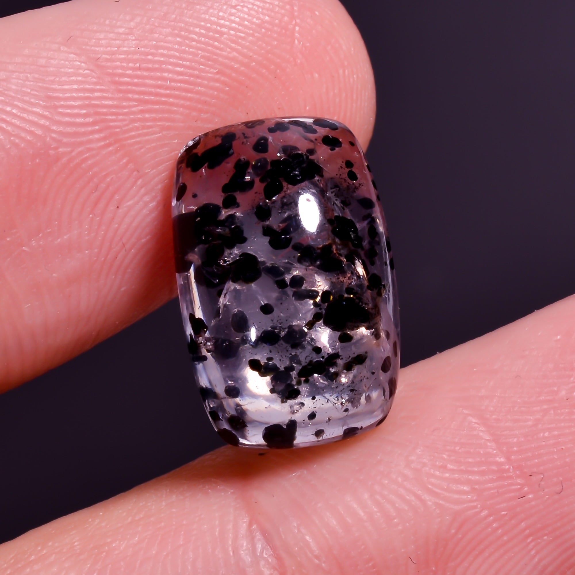 Rose Quartz With Hematite Radiant Shape Cabochon For Making Jewelry 7 Ct. 14X10X5 mm Y-9861