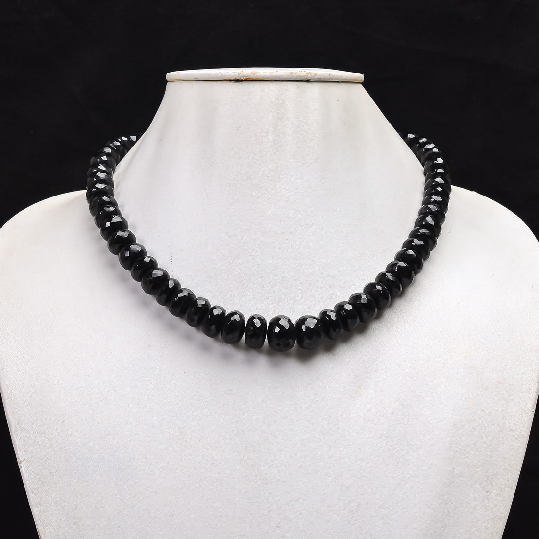 Natural Black Tourmaline Gemstone Rondelle Shape Faceted Beads Necklace 17-19" 9X9 14X14 mm 463 Ct. YN-135