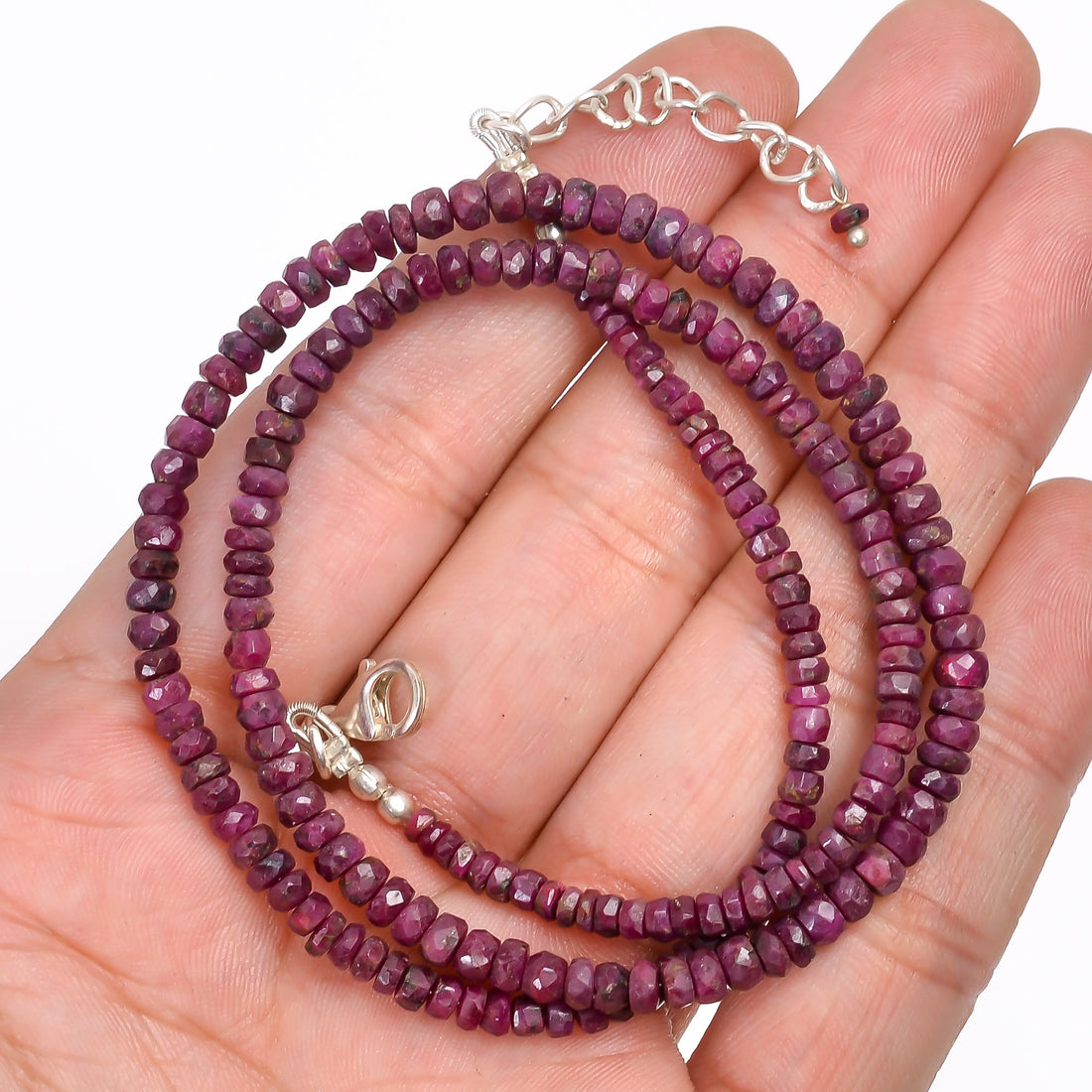 Natural Pink Ruby Gemstone Rondelle Shape Faceted Beads Necklace 18-20", 3X3  4X4 MM, 75.5 Ct. YN-137