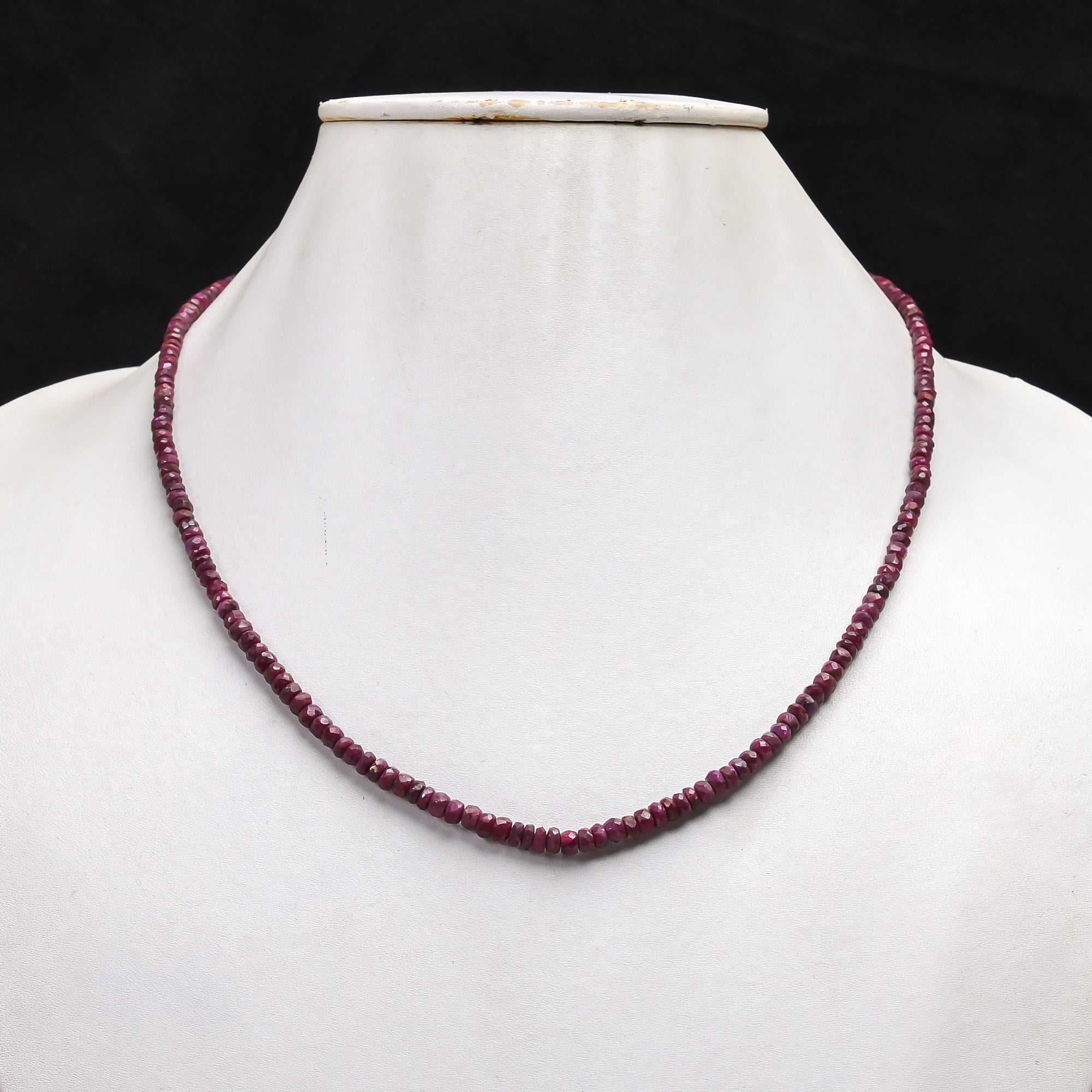 Natural Pink Ruby Gemstone Rondelle Shape Faceted Beads Necklace 18-20", 3X3  4X4 MM, 75.5 Ct. YN-137