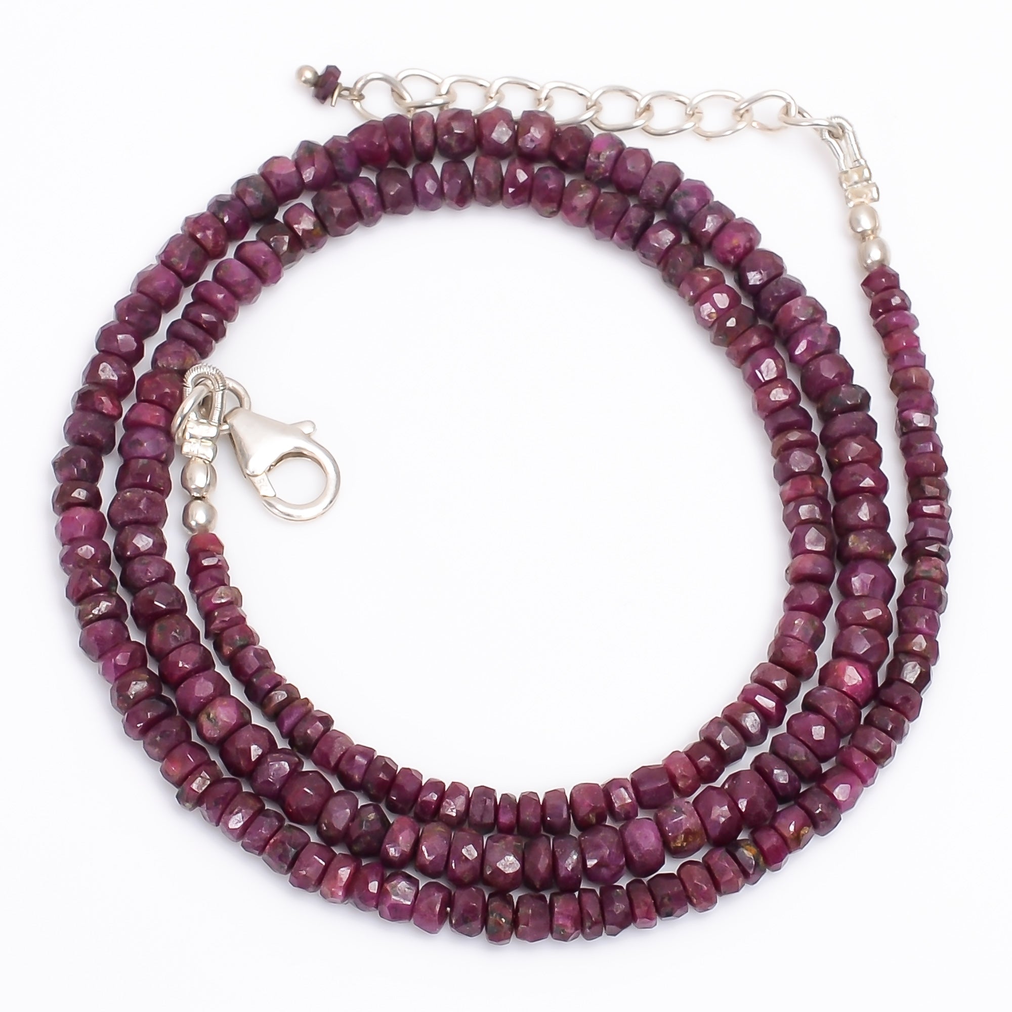 Natural Pink Ruby Gemstone Rondelle Shape Faceted Beads Necklace 18-20", 3X3  4X4 MM, 75.5 Ct. YN-137