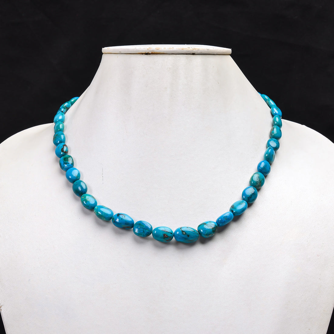 Natural Chrysocolla Gemstone Oval Shape Smooth Beads Necklace 17-19" 9X7 14X9 mm, 146 Ct. YN-139