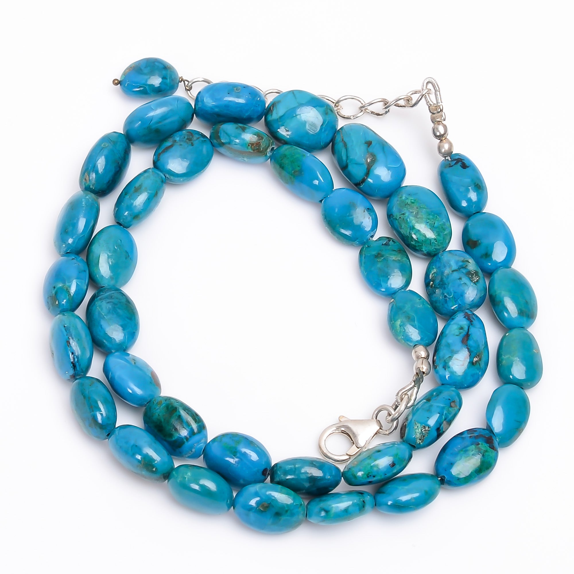 Natural Chrysocolla Gemstone Oval Shape Smooth Beads Necklace 17-19" 9X7 14X9 mm, 146 Ct. YN-139
