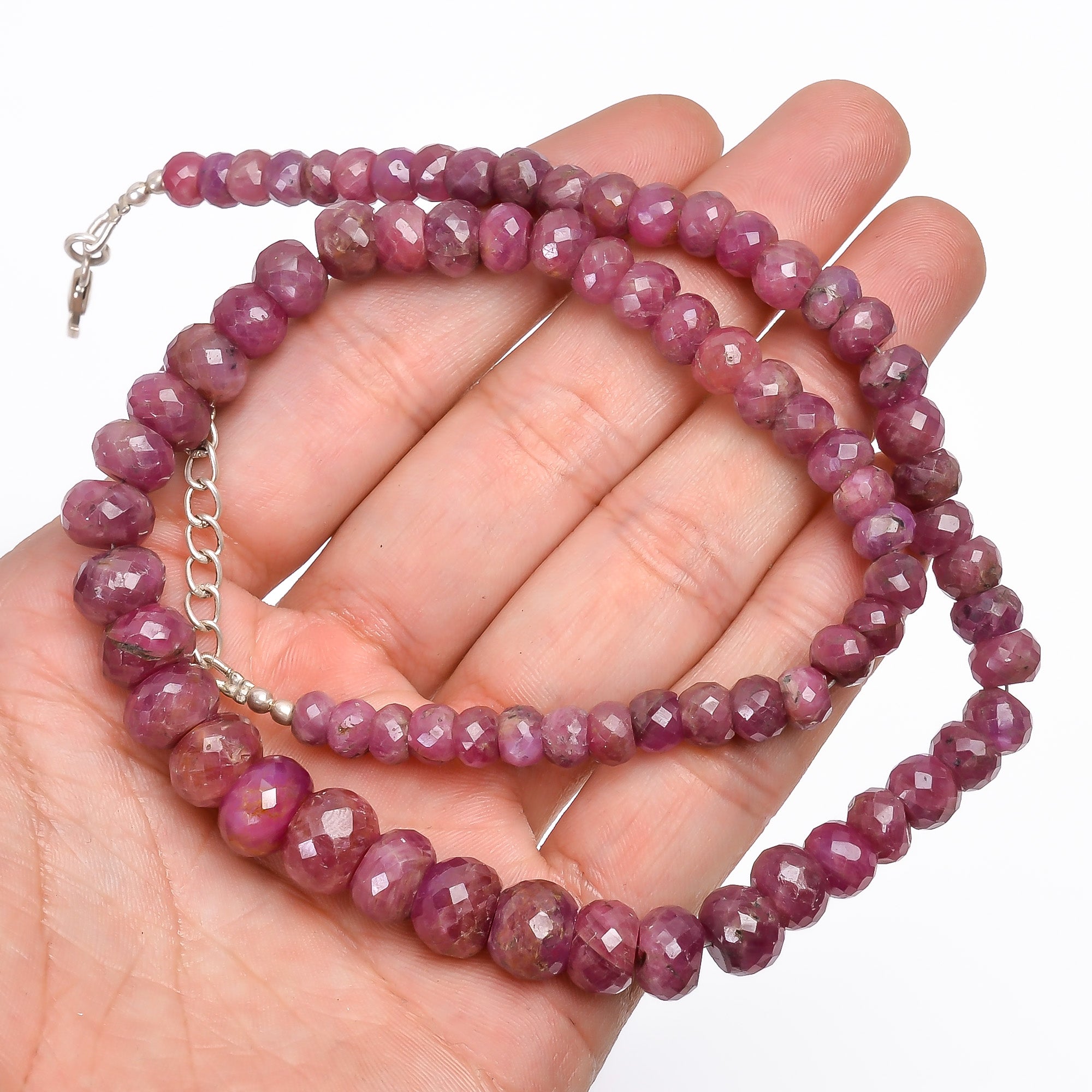 Natural Pink Ruby Gemstone Rondelle Shape Faceted Beads Necklace 17-19"  6*6 10*10 MM 295.5 Ct. YN-140