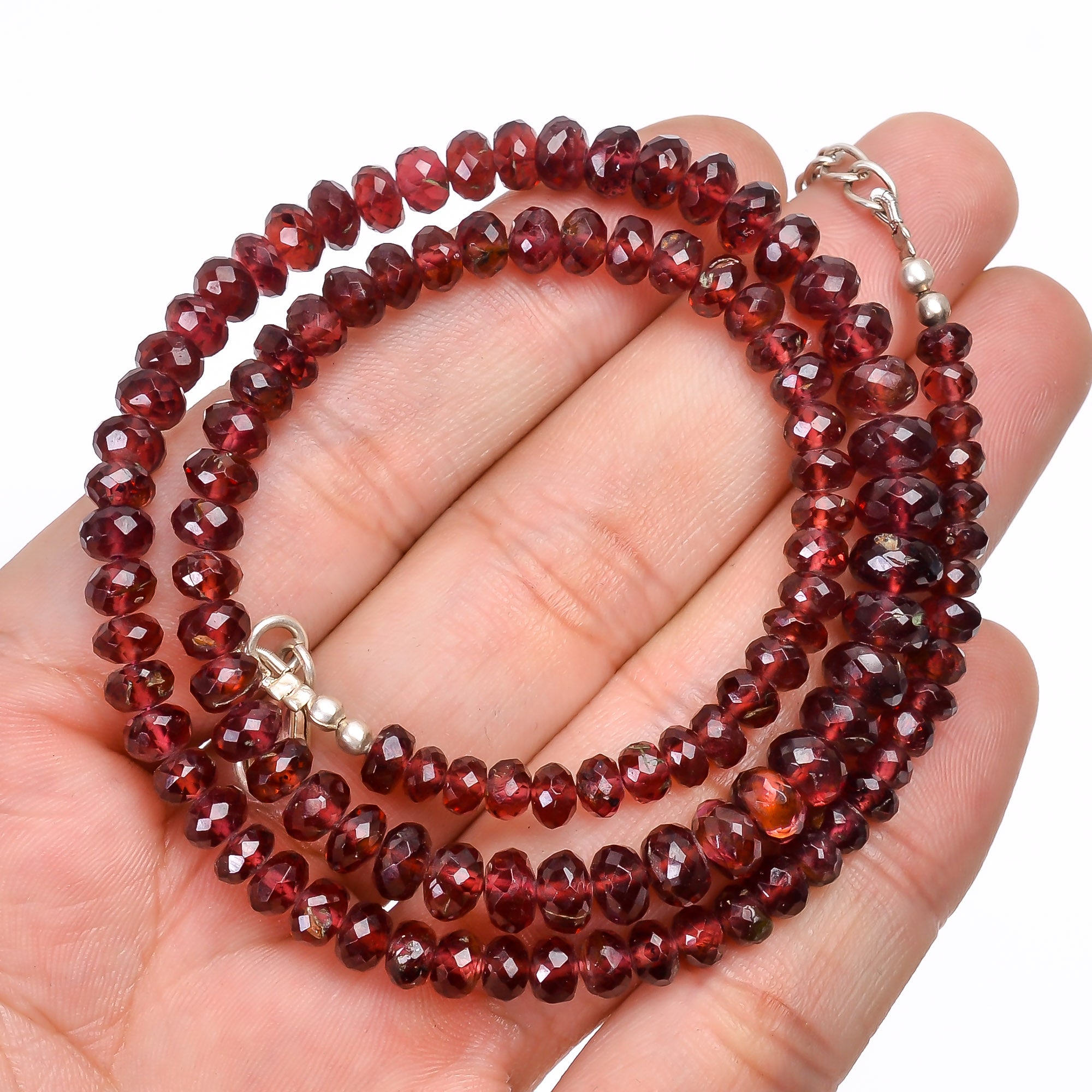 Natural Mozambique Garnet Gemstone Rondelle Shape Faceted Beads Necklace 17-19" 4*4  7*7, 135.5 Ct.  YN-141