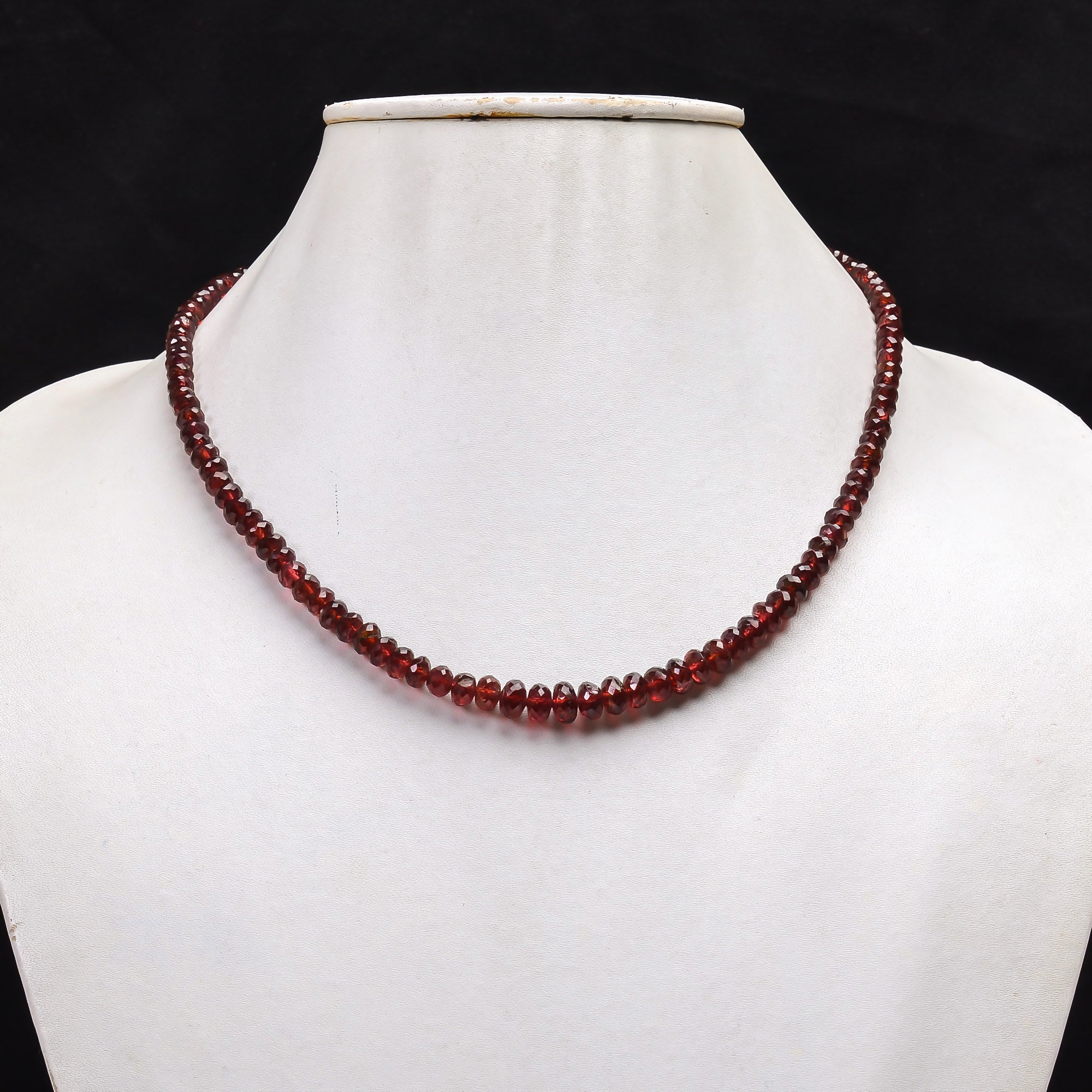 Natural Mozambique Garnet Gemstone Rondelle Shape Faceted Beads Necklace 17-19" 4*4  7*7, 135.5 Ct.  YN-141