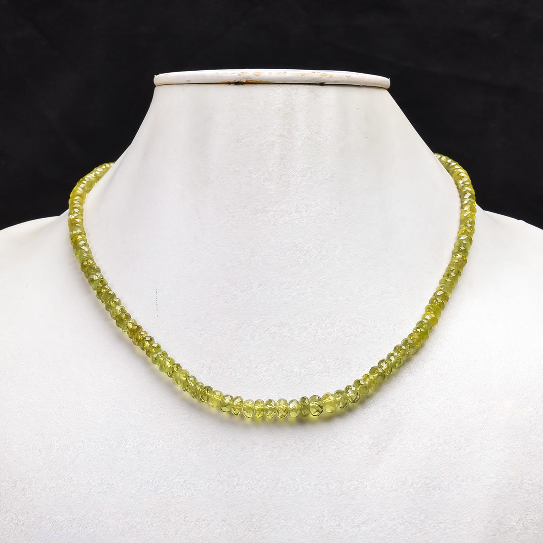 Natural Peridot Gemstone Rondelle Shape Faceted Beads Necklace 17-19", 4*4  6*6 MM, 129.5 Ct. YN-145