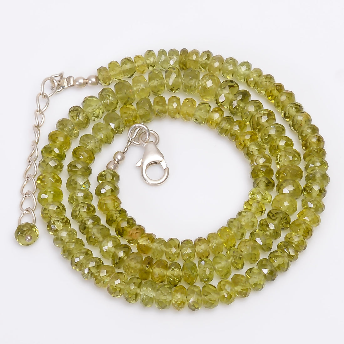 Natural Peridot Gemstone Rondelle Shape Faceted Beads Necklace 17-19", 4*4  6*6 MM, 129.5 Ct. YN-145