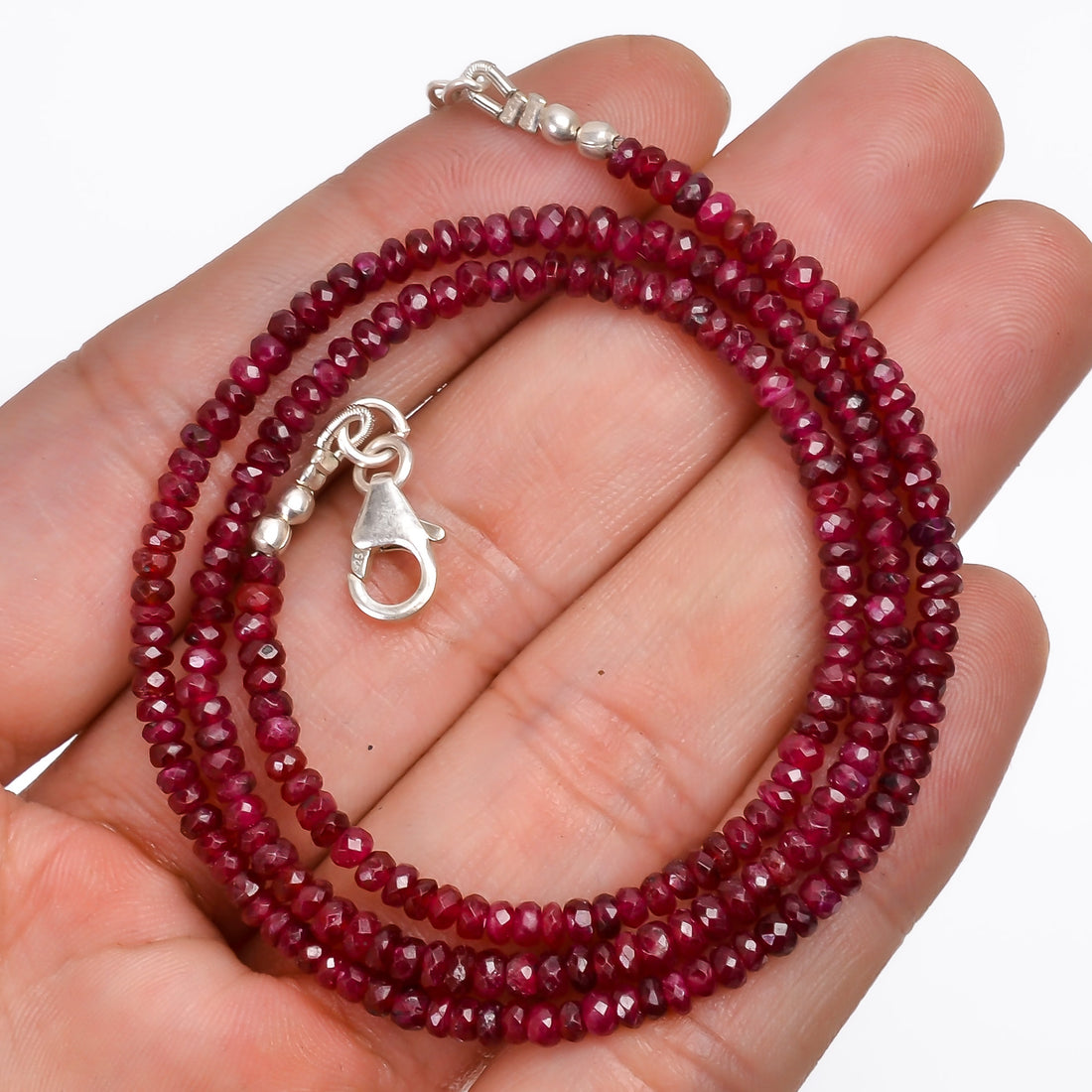 Natural Pink Ruby Gemstone Rondelle Shape Faceted Beads Necklace 17-19" ,4*4*3 MM, 50 Ct. YN-151