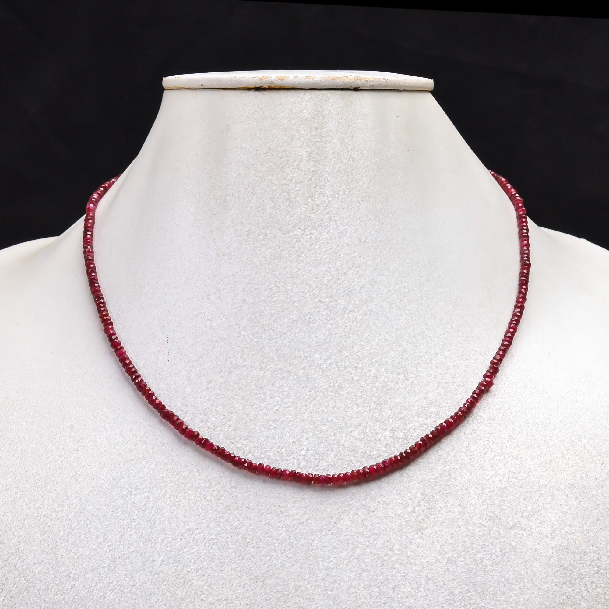 Natural Pink Ruby Gemstone Rondelle Shape Faceted Beads Necklace 17-19" ,4*4*3 MM, 50 Ct. YN-151