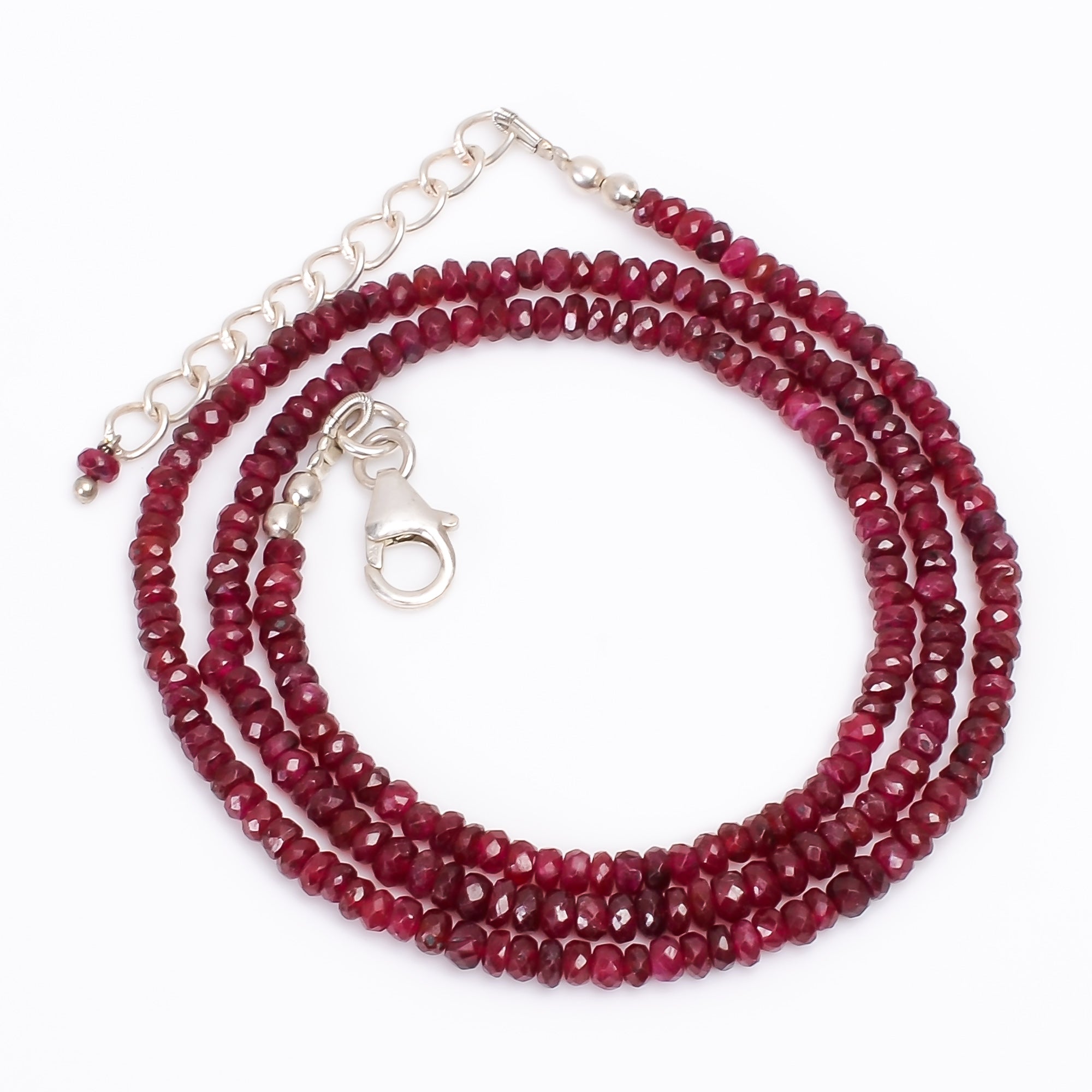 Natural Pink Ruby Gemstone Rondelle Shape Faceted Beads Necklace 17-19" ,4*4*3 MM, 50 Ct. YN-151