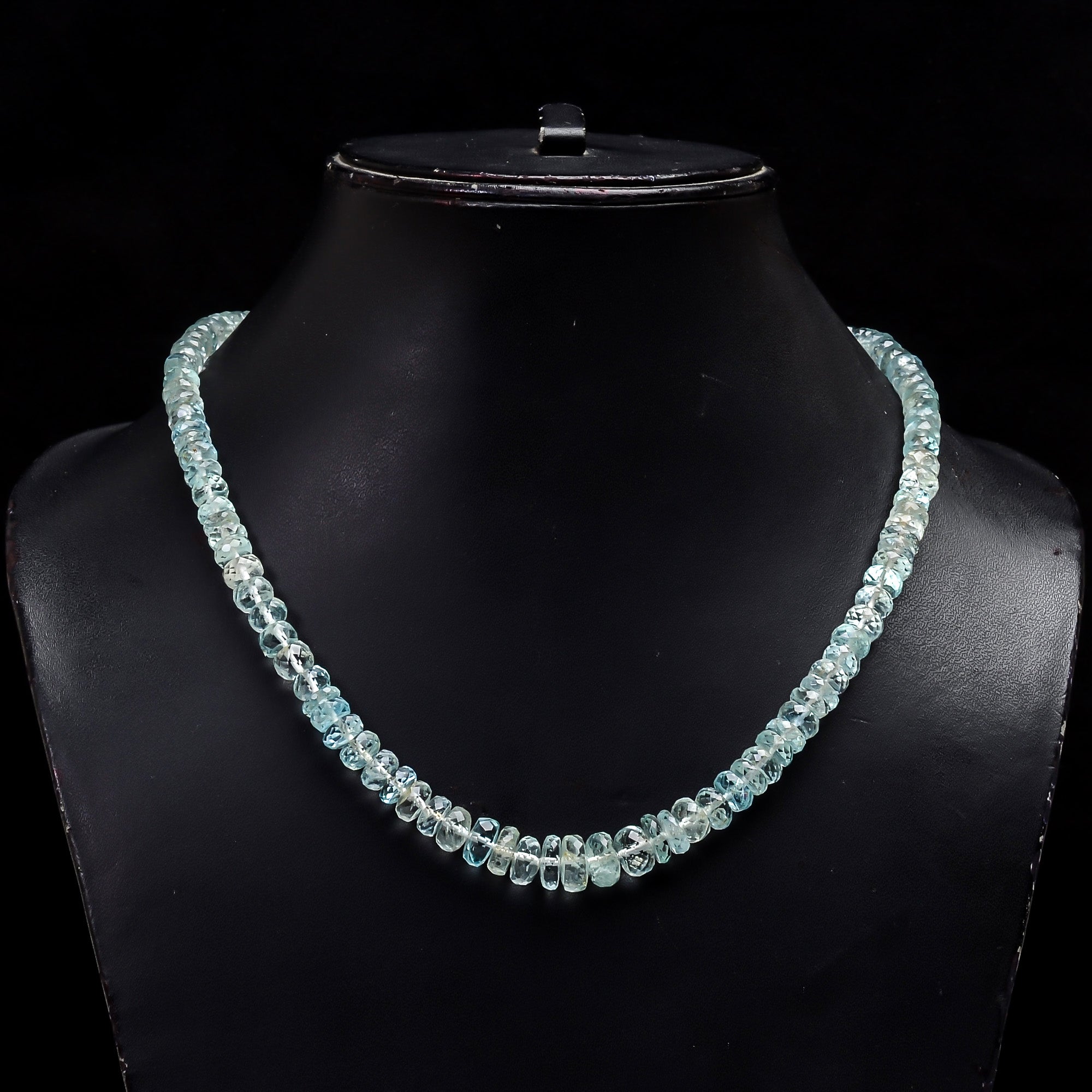 Natural Aquamarine Gemstone Rondelle Shape Faceted Beads Necklace 17-19", 6*6  9*9 , 172.5 Ct. YN-161