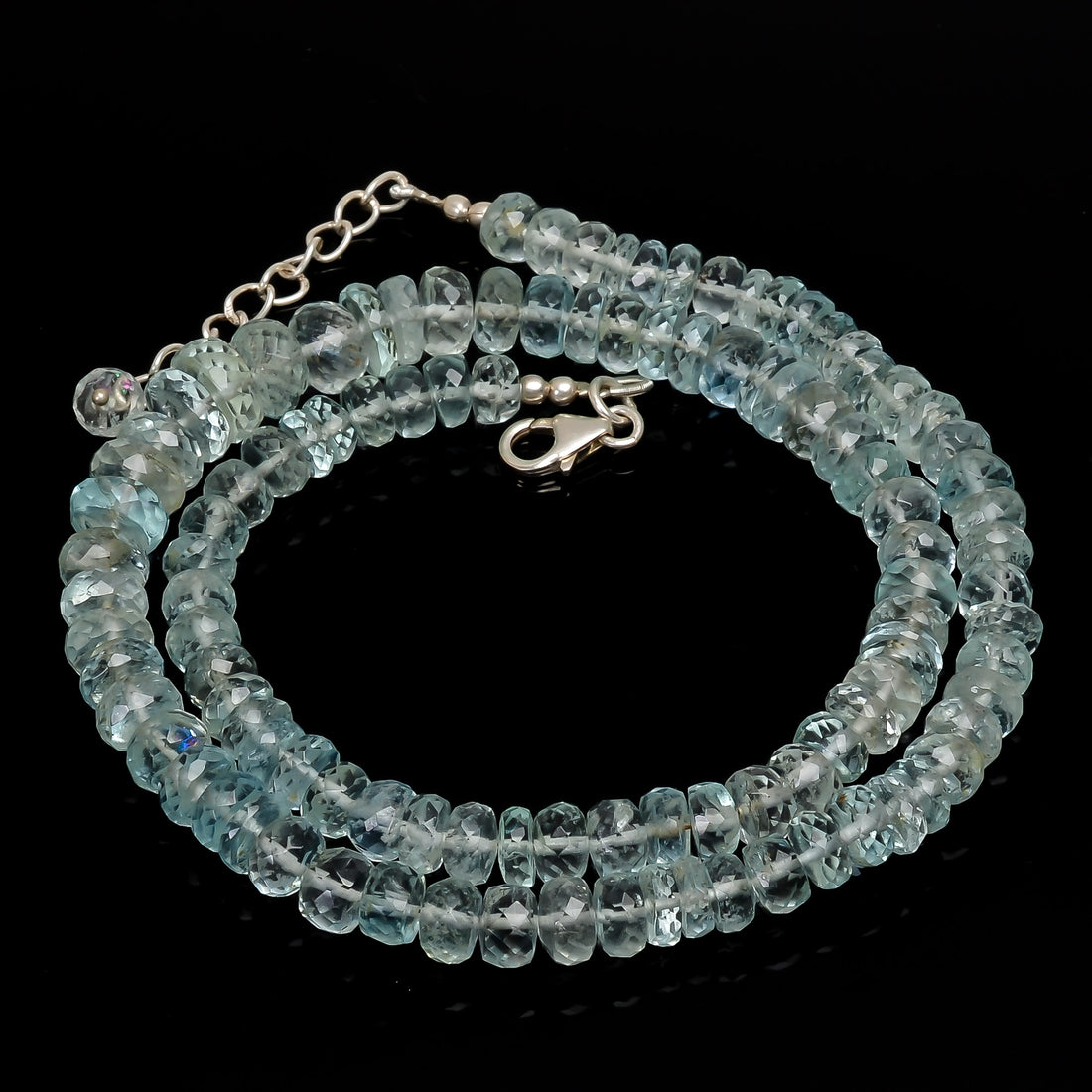 Natural Aquamarine Gemstone Rondelle Shape Faceted Beads Necklace 17-19", 6*6  9*9 , 172.5 Ct. YN-161