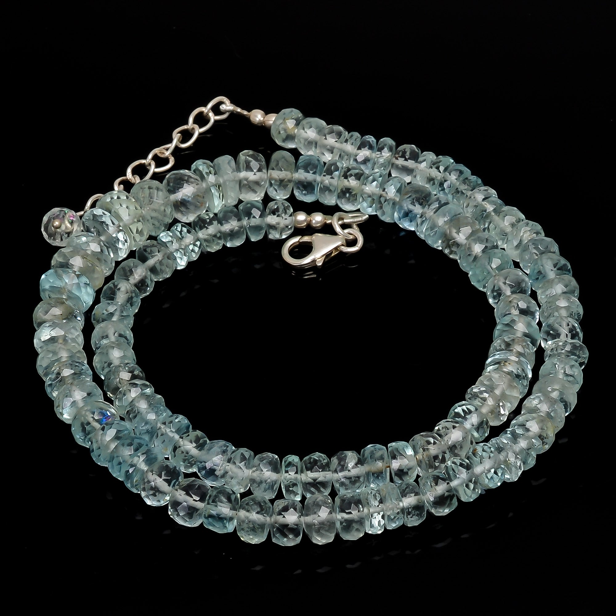 Natural Aquamarine Gemstone Rondelle Shape Faceted Beads Necklace 17-19", 6*6  9*9 , 172.5 Ct. YN-161